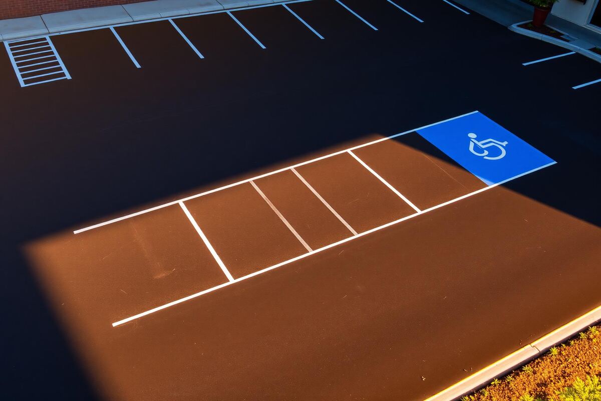 Freshly painted commercial parking lot striping in Tampa, FL